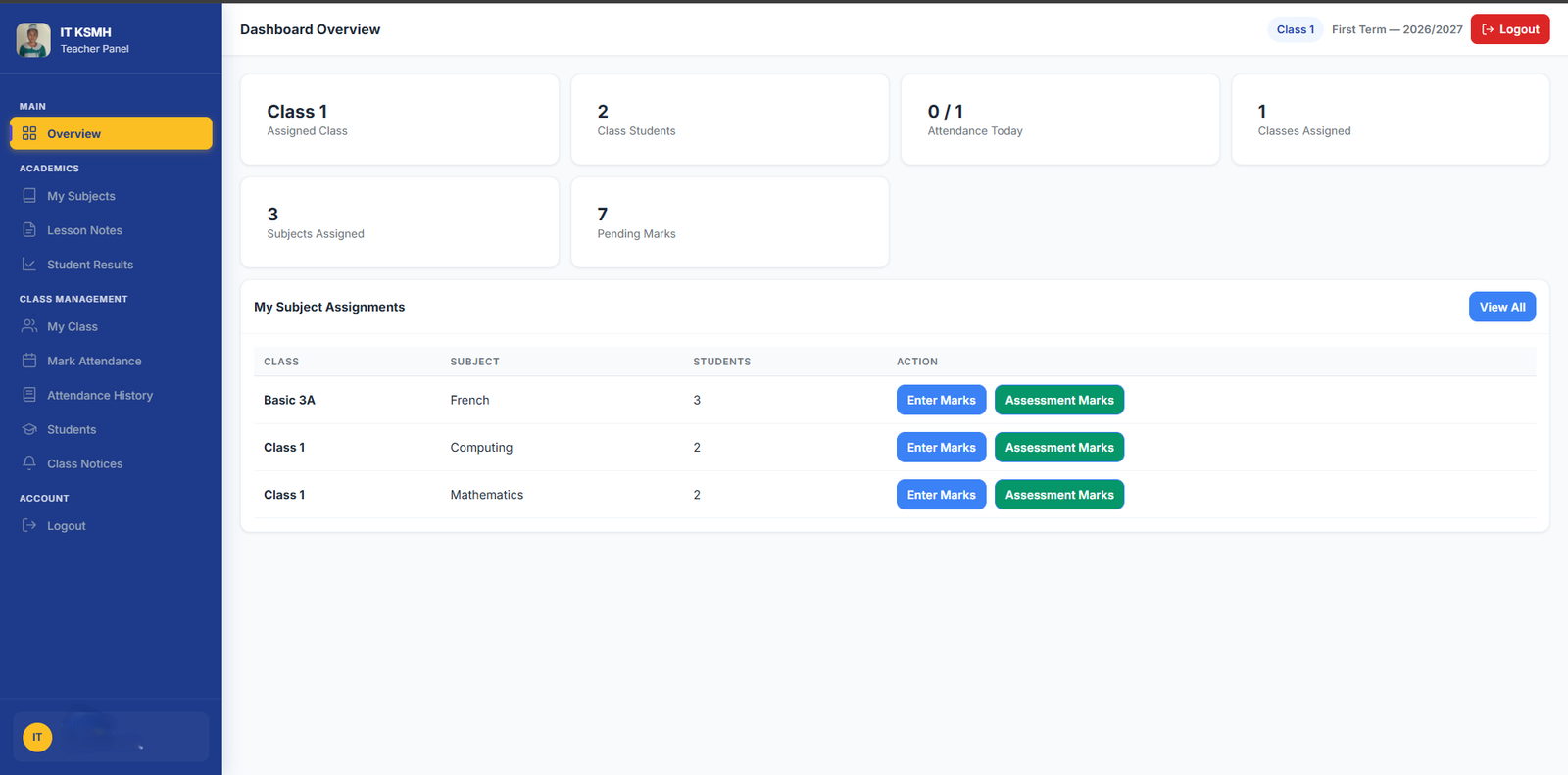 Smart School dashboard preview